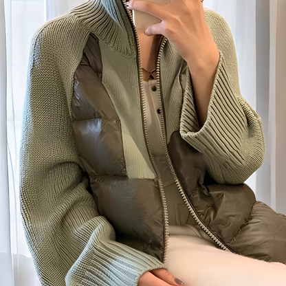 Alice - Modna Dzianinowa Zimowa Parka – Luźny Krój z Zapięciem na Zamek