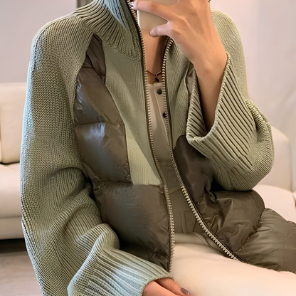 Alice - Modna Dzianinowa Zimowa Parka – Luźny Krój z Zapięciem na Zamek