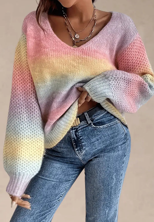 Adrianna | Wielokolorowy sweter damski oversize z dekoltem w serek