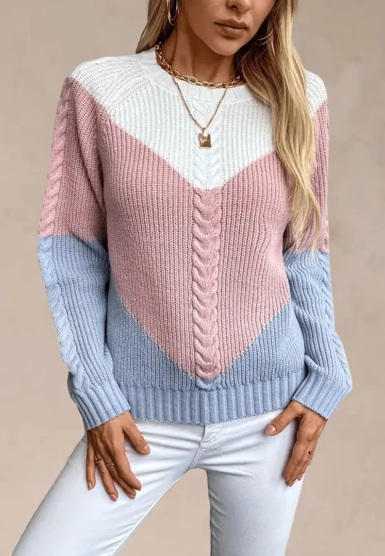 Jasmine | Pastelowy sweter damski w pasy z okrągłym dekoltem