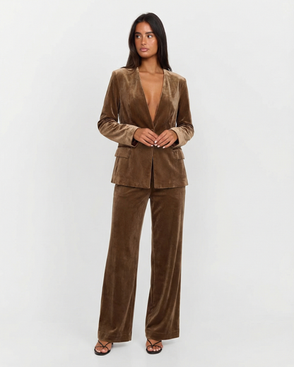 Marsha | Aksamitny komplet damski co-ord z szerokimi nogawkami, elegancki i stylowy