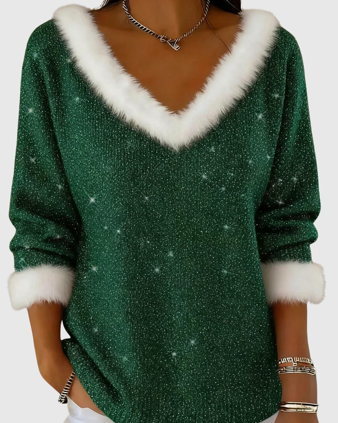 Solvara - Damska V Neck Sweter | Długi rękaw