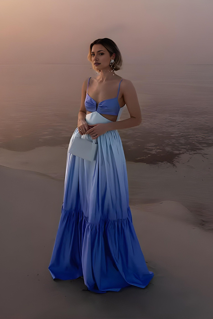 Barbara | sukienka maxi damska koktajlowa ombre z dekoltem sweetheart
