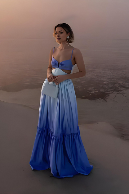 Barbara | sukienka maxi damska koktajlowa ombre z dekoltem sweetheart