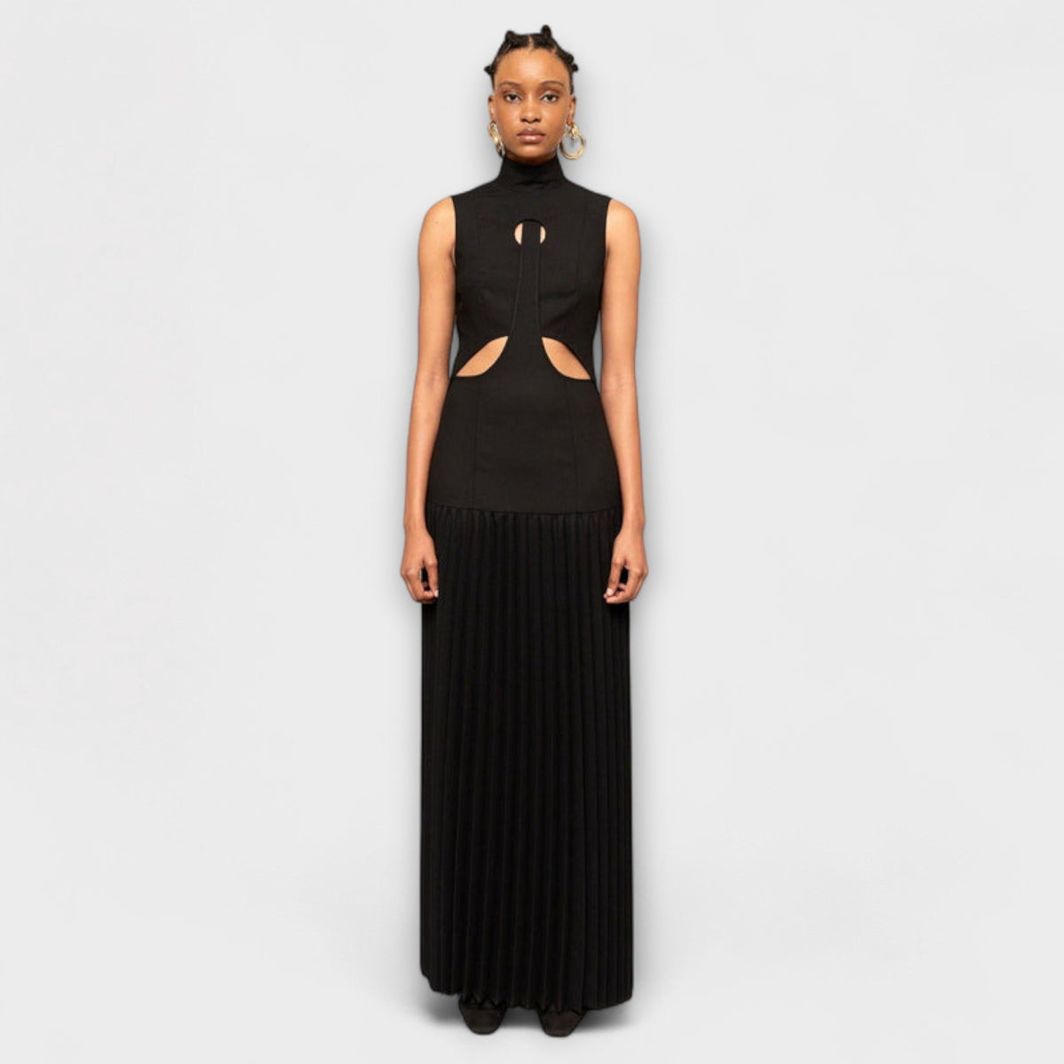 Ingrid | sukienka maxi damska elegancka z wycięciami i plisowanym dołem