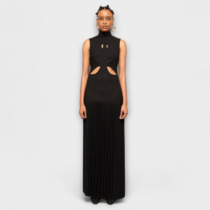 Ingrid | sukienka maxi damska elegancka z wycięciami i plisowanym dołem