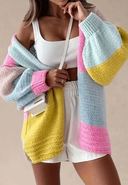 Gemma - Pastelowy kardigan damski oversize z miękkiej dzianiny bez zapięcia
