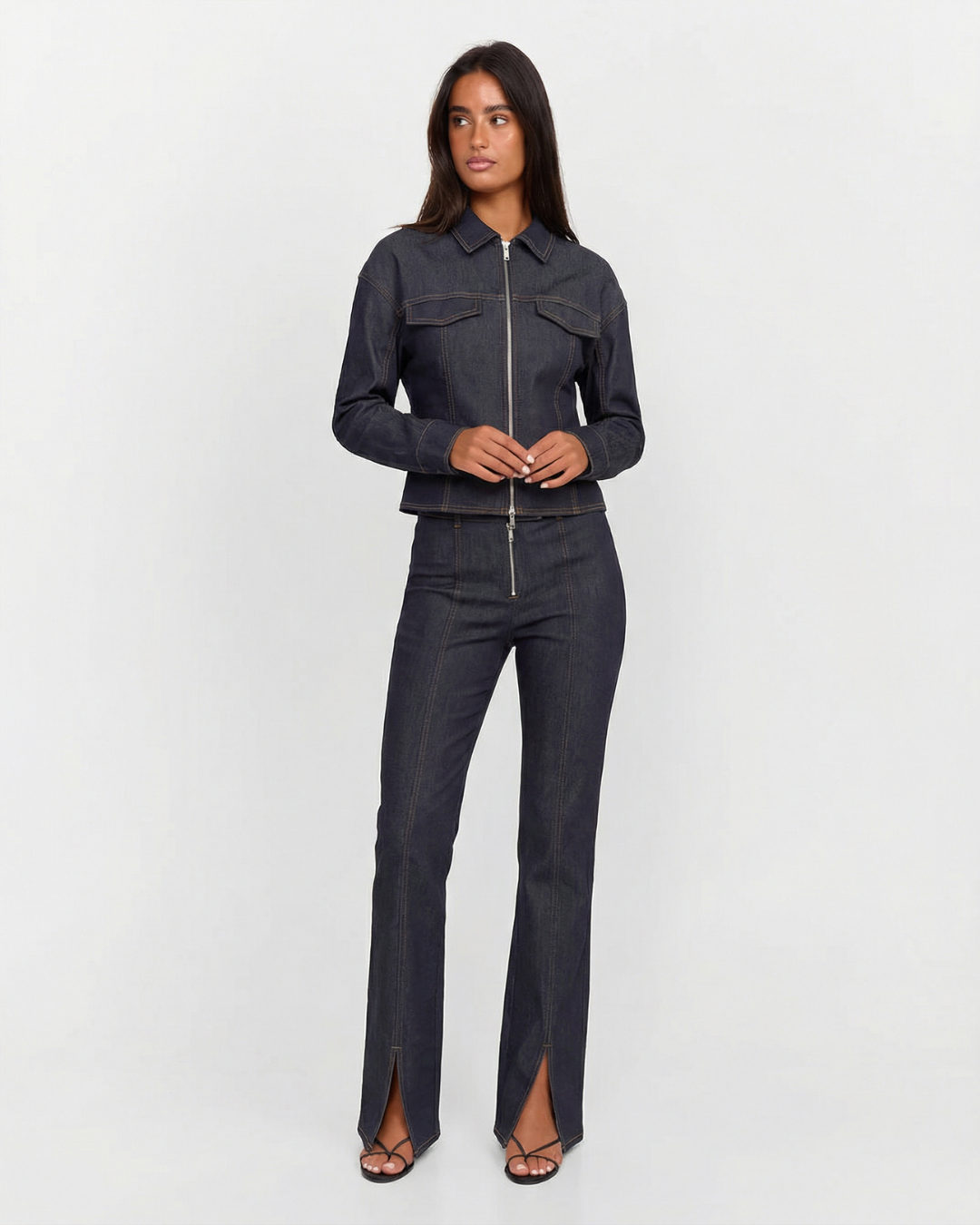 Clementine | Komplet damski z ciemnego denimu co-ord, stylowy i casualowy