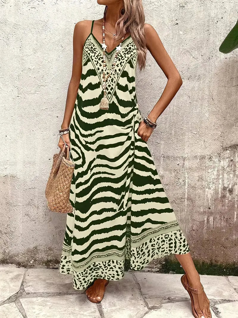 Lillian | Damska suknia wieczorowa maxi w panterkę