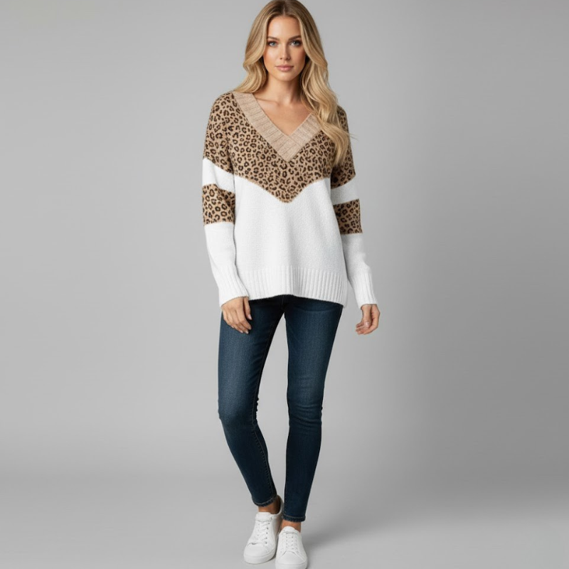 Rain | elegancki sweter damski z dzianiny z dekoltem w serek, prosty krój na co dzień