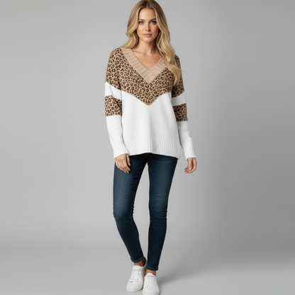 Rain | elegancki sweter damski z dzianiny z dekoltem w serek, prosty krój na co dzień