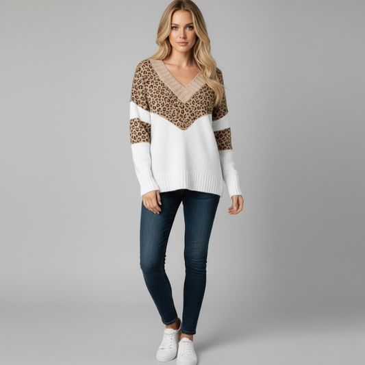 Rain | elegancki sweter damski z dzianiny z dekoltem w serek, prosty krój na co dzień