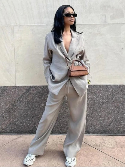 Lilibeth | Damski komplet Mila relaxed fit oversize marynarka i szerokie