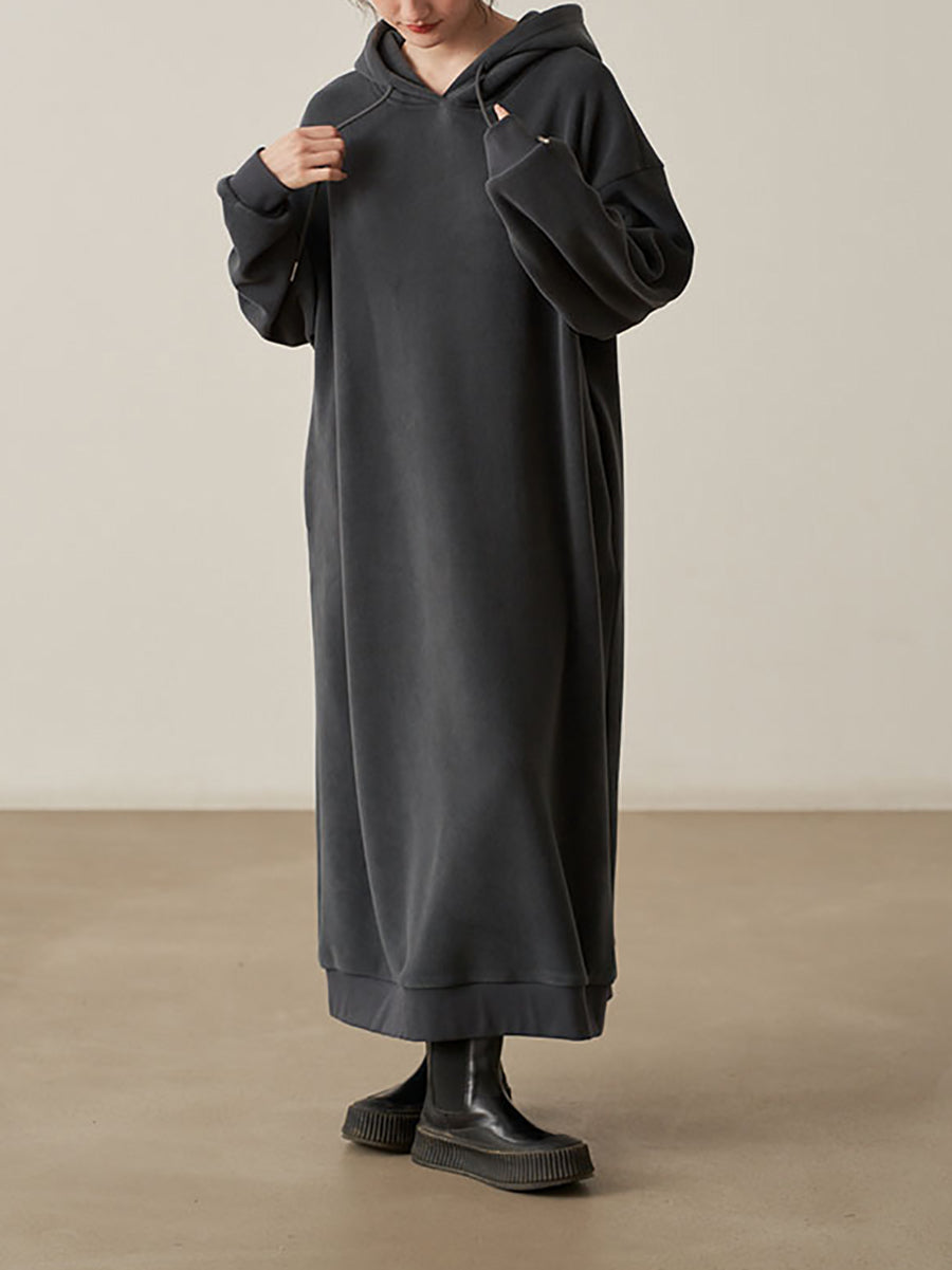 Berry | Damska jesienna sukienka z kapturem z polaru w jednolitym kolorze
