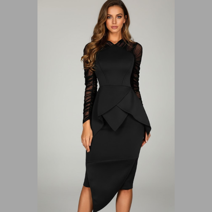 Paige | elegancka sukienka midi damska koktajlowa czarna z dekoltem w serek