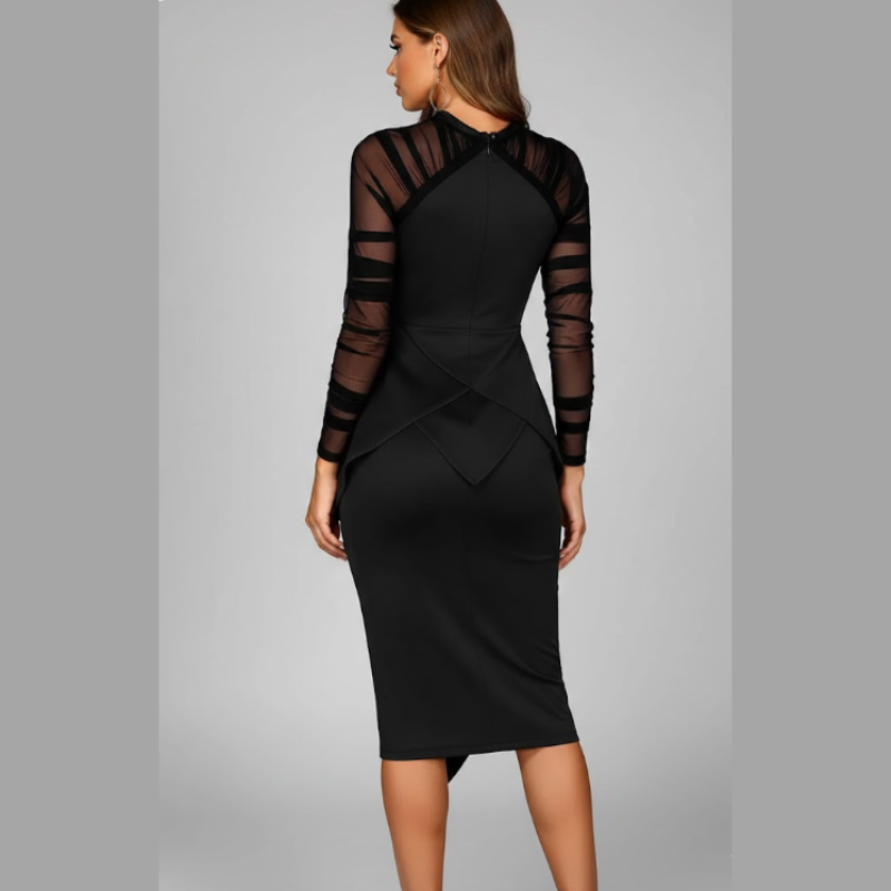 Paige | elegancka sukienka midi damska koktajlowa czarna z dekoltem w serek