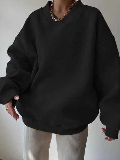 Lunara - Damska Oversize Bluza z Dekoltem V