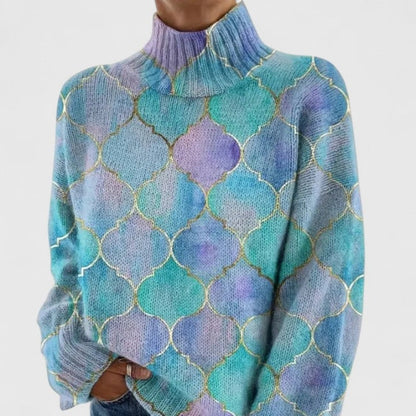 Arleen | Sweter damski z długim rękawem, golf, prążkowany wzór