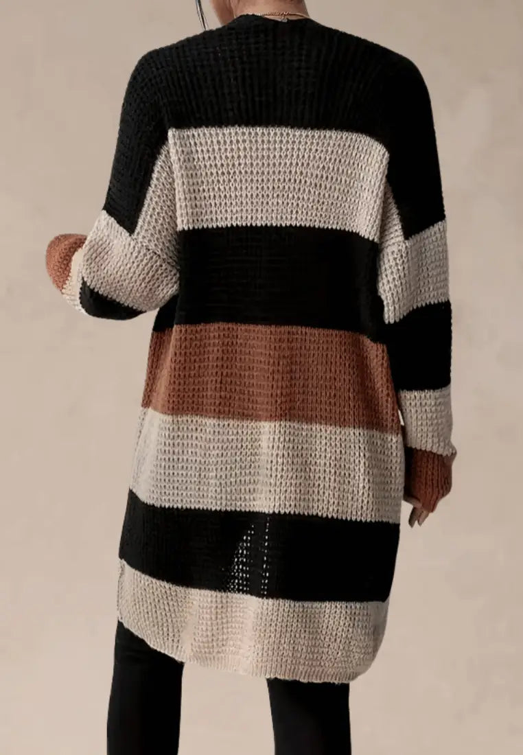 Paddy - Paskowany kardigan damski oversize z kieszeniami gruby splot