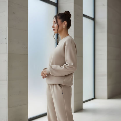 Michele | Damski komplet loungewear off-shoulder z szerokimi nogawkami
