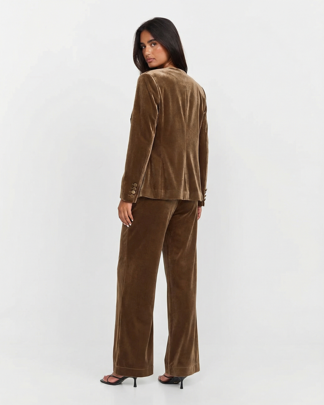Marsha | Aksamitny komplet damski co-ord z szerokimi nogawkami, elegancki i stylowy