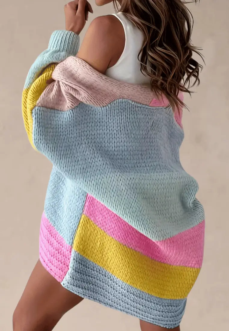 Gemma - Pastelowy kardigan damski oversize z miękkiej dzianiny bez zapięcia