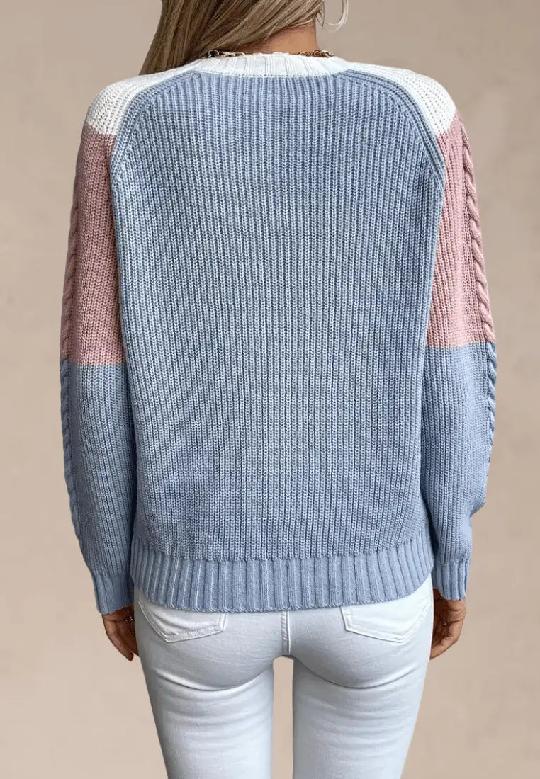 Jasmine | Pastelowy sweter damski w pasy z okrągłym dekoltem