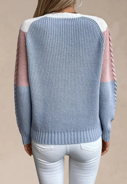 Jasmine | Pastelowy sweter damski w pasy z okrągłym dekoltem