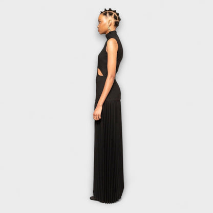 Ingrid | sukienka maxi damska elegancka z wycięciami i plisowanym dołem