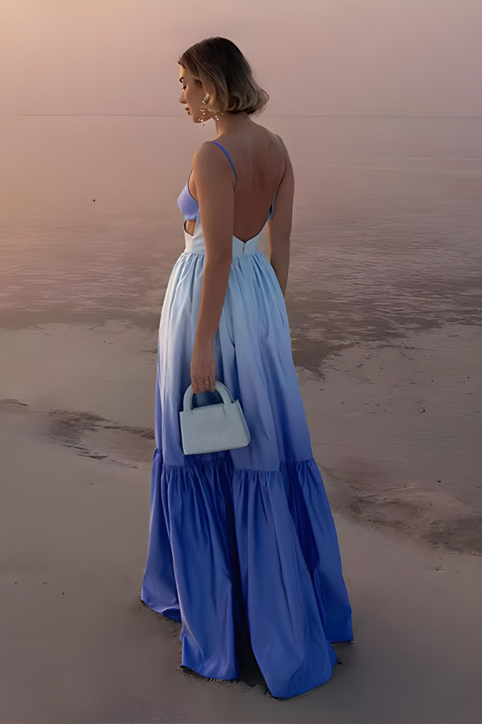 Barbara | sukienka maxi damska koktajlowa ombre z dekoltem sweetheart