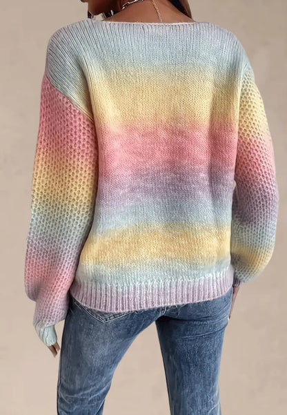 Adrianna | Wielokolorowy sweter damski oversize z dekoltem w serek