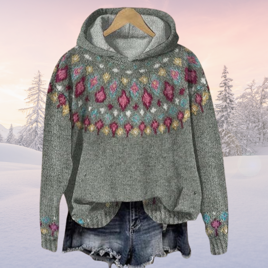 Bella - Damska Zimowa Bluza z Kapturem | Geometryczny Splot