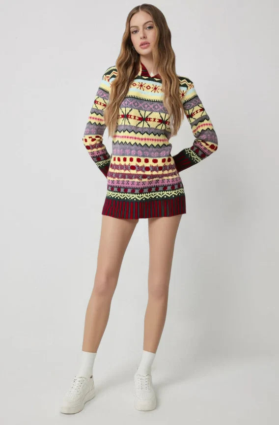 Magda - Damski sweter z kolorowym wzorem etnicznym