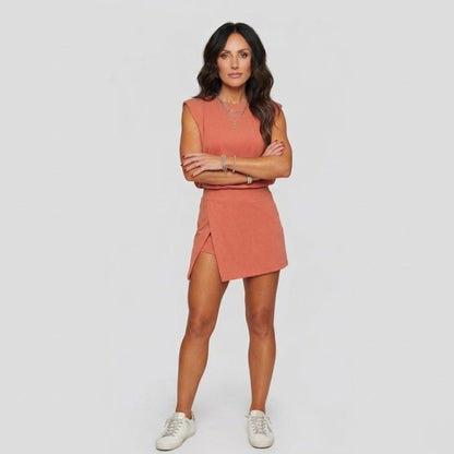 Mila | Damski komplet skort z efektem mineral wash, top typu muscle tank