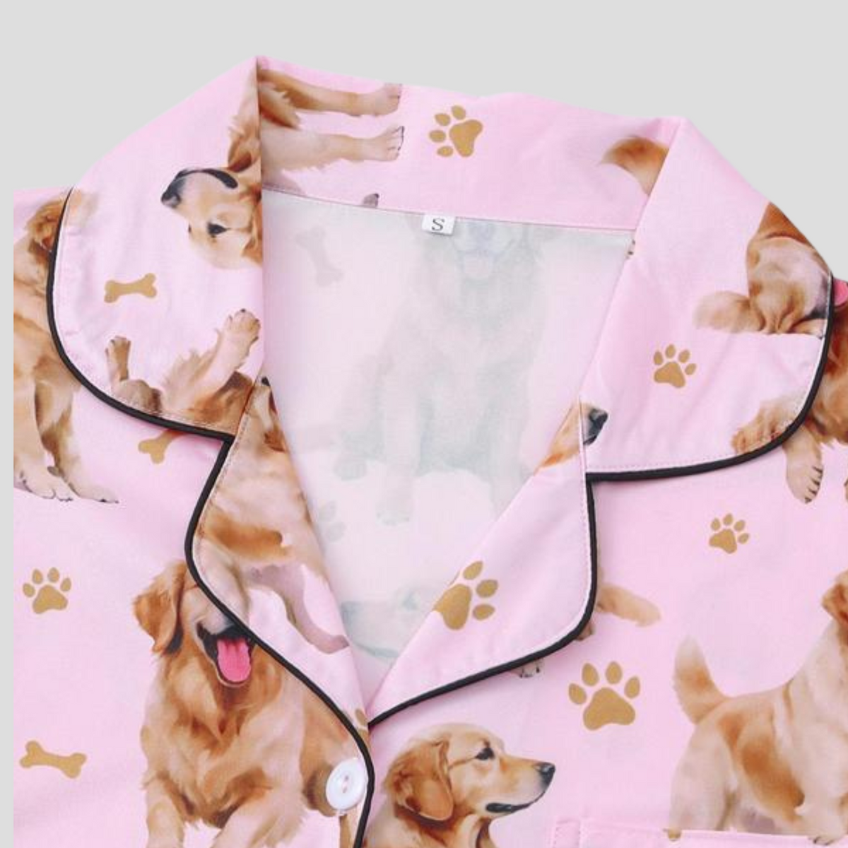 Melanie | Damski komplet piżamowy z nadrukiem golden retriever