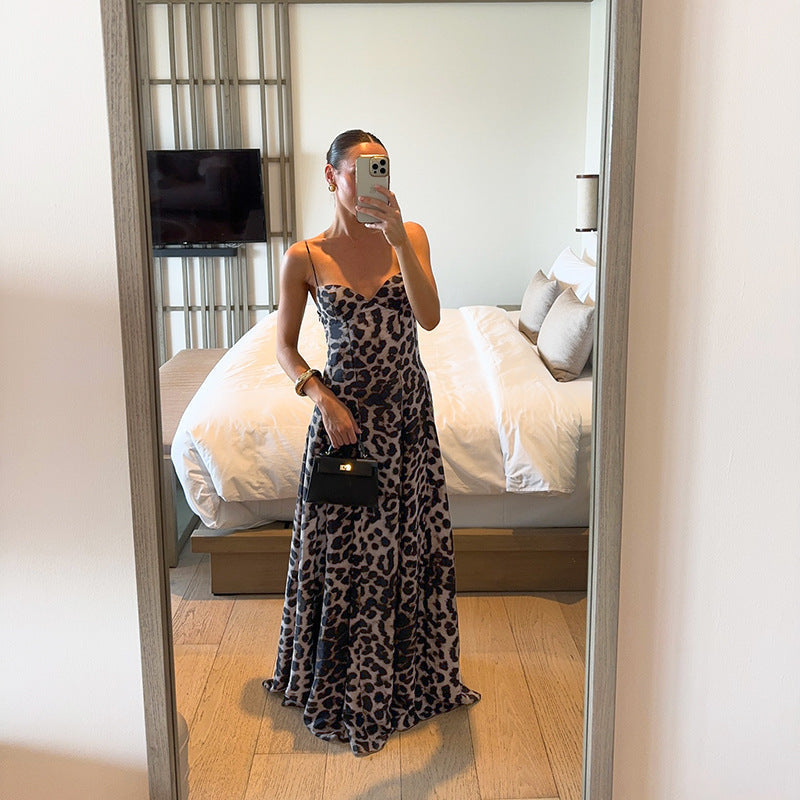Mel | Sukienka damska maxi w panterkę z gorsetową górą typu sweetheart