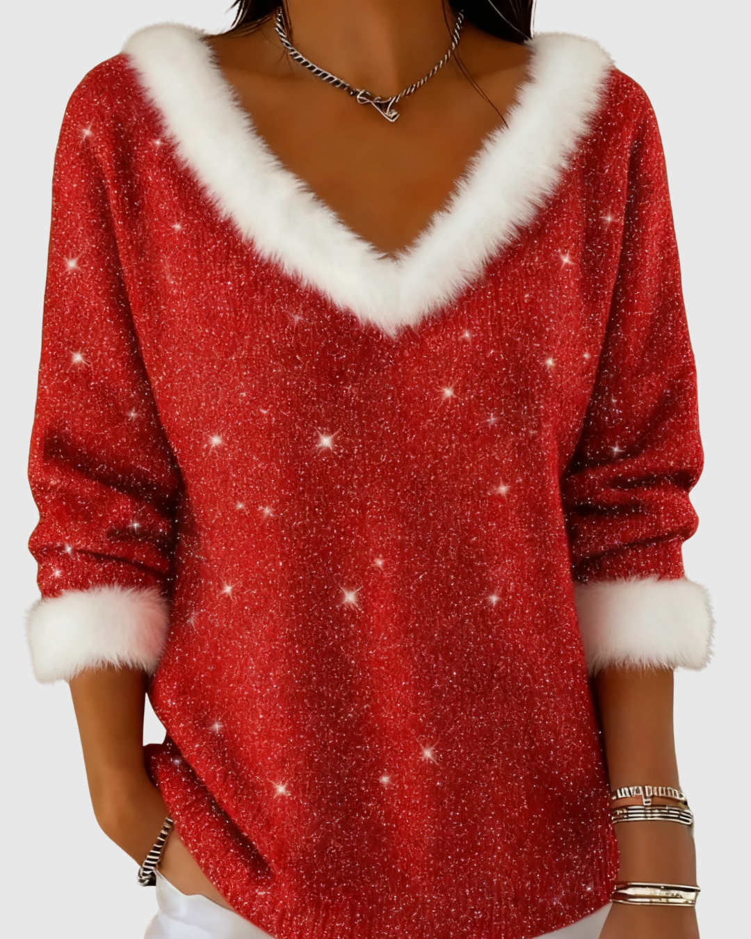 Solvara - Damska V Neck Sweter | Długi rękaw