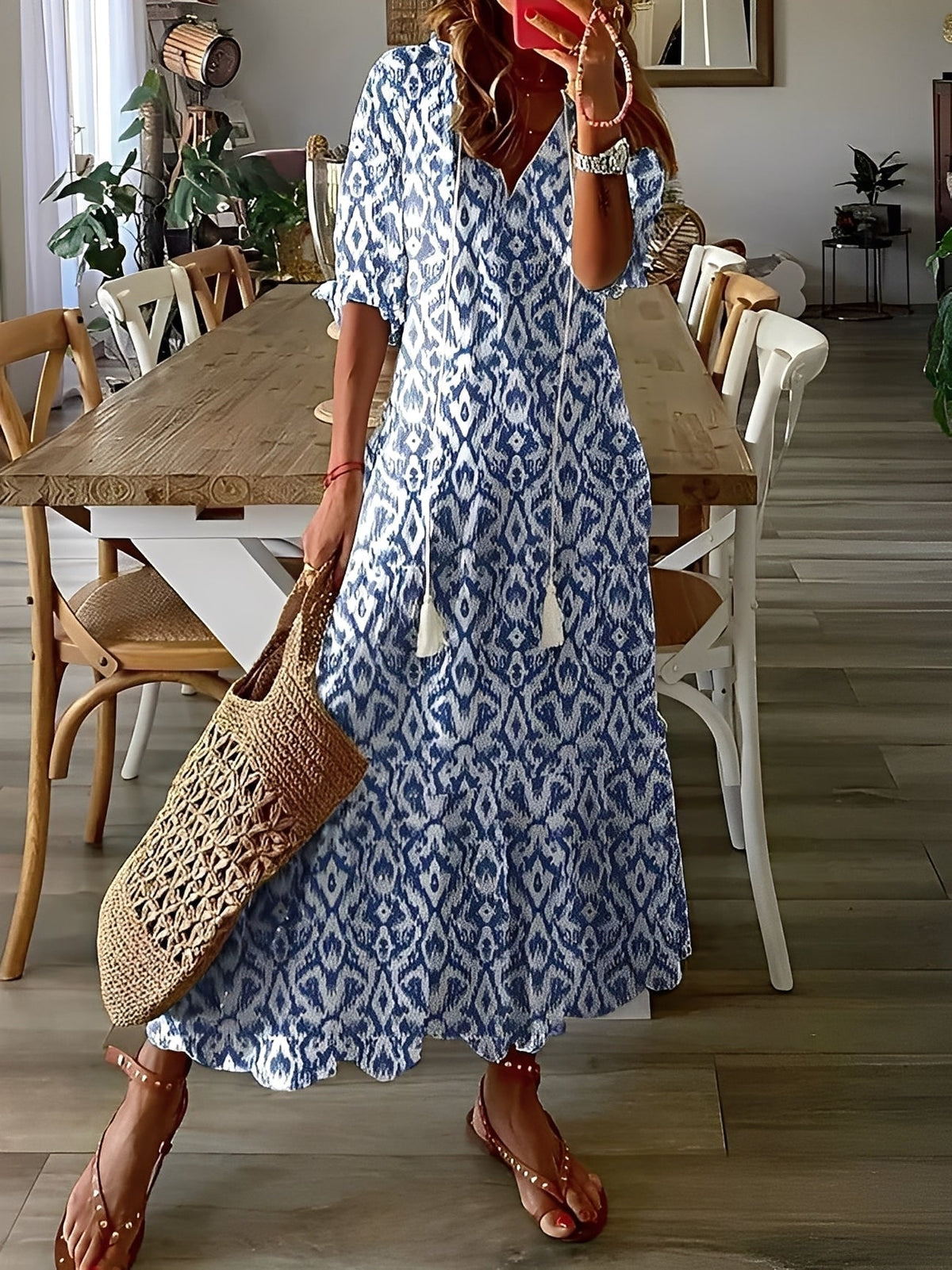 Davina - Sukienka elegancka z dekoltem V luźna dla kobiet