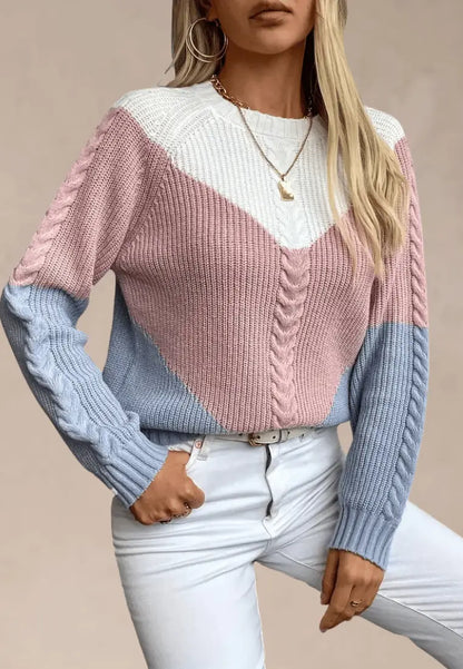 Jasmine | Pastelowy sweter damski w pasy z okrągłym dekoltem