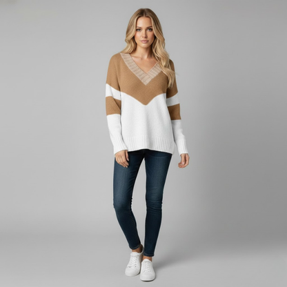 Rain | elegancki sweter damski z dzianiny z dekoltem w serek, prosty krój na co dzień