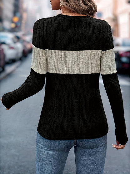 Lunessa - Damski Sweter z Kontrastowymi Paskami