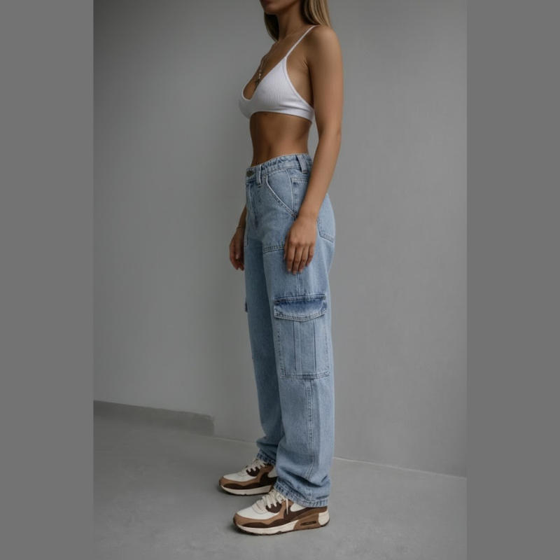 Mable | jeansy cargo damskie w stylu streetwear z niskim stanem