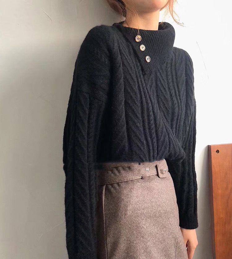 Betty – Stylowy, modny damski sweter z dzianiny z kołnierzem