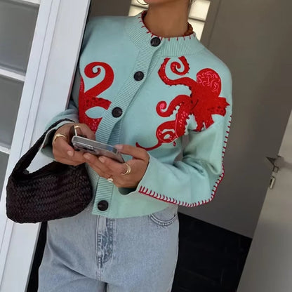 Kirstin | Kardigan damski z długim rękawem, dekolt okrągły