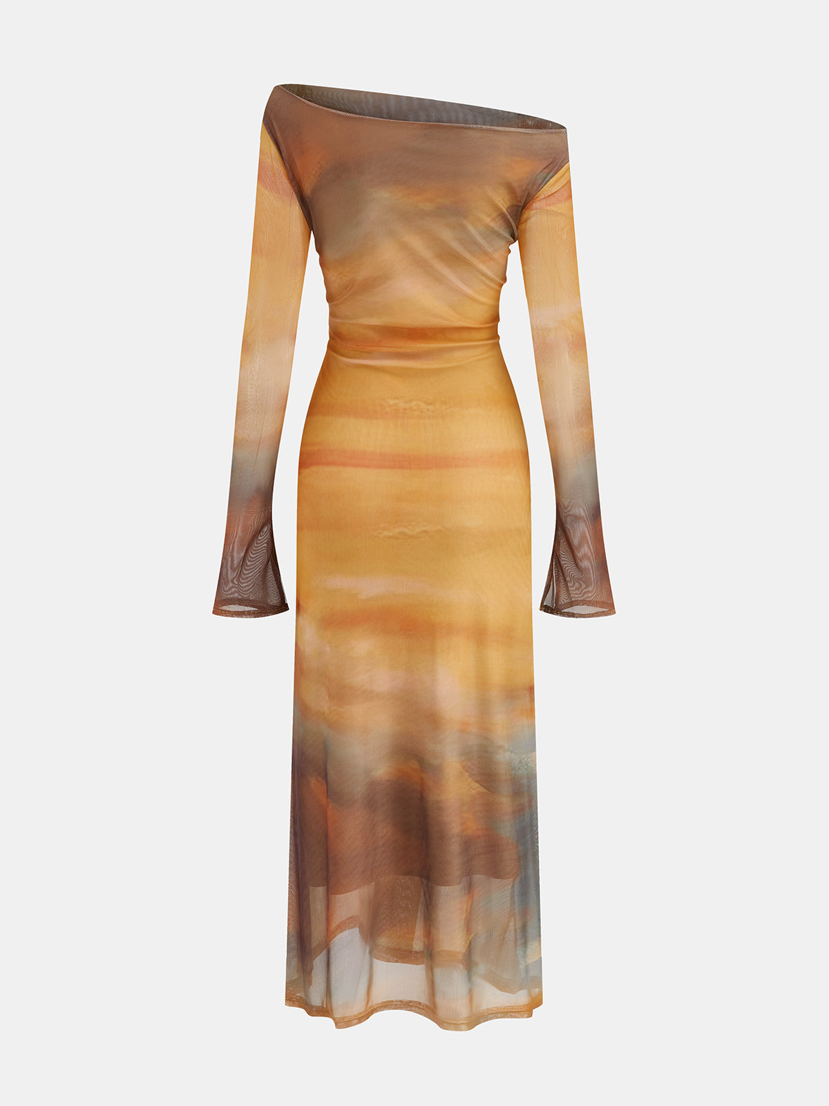 Charlene | Sukienka damska midi z siateczki z nadrukiem zachodu słońca w stylu tie-dye