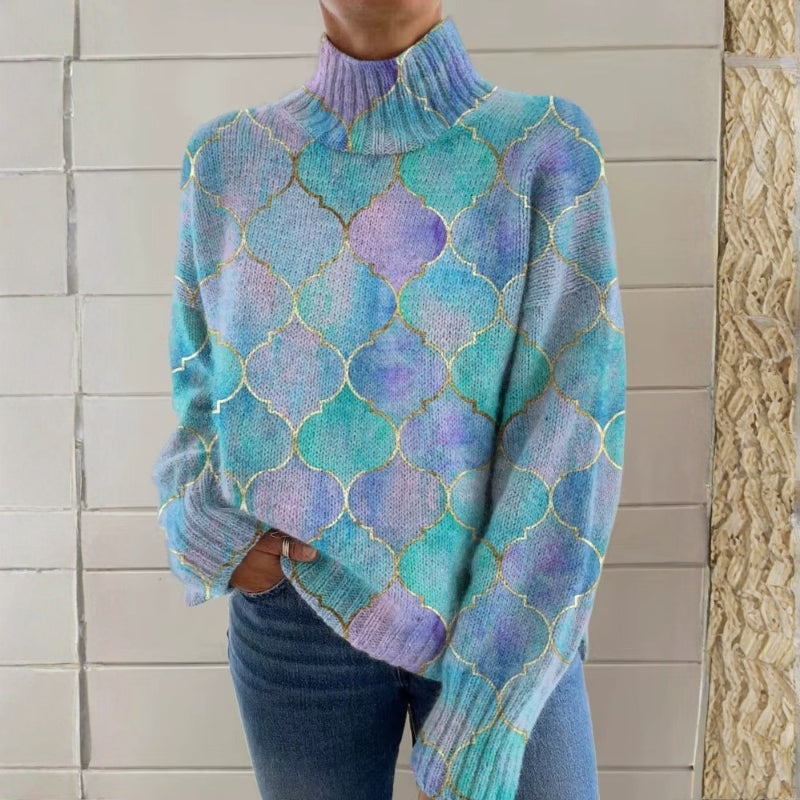 Arleen | Sweter damski z długim rękawem, golf, prążkowany wzór