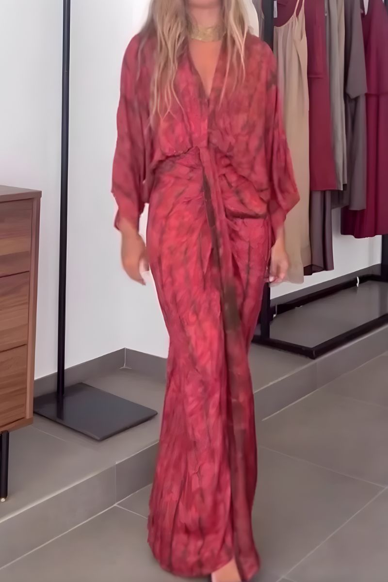 Melinda | Sukienka damska maxi kimono tie-dye z dekoltem V