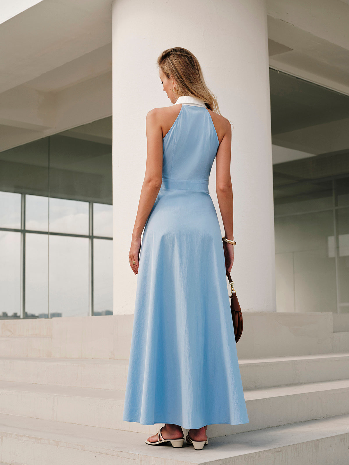 Sophia | Sukienka damska bez rękawów z kołnierzykiem i guzikami, elegancka i lekka