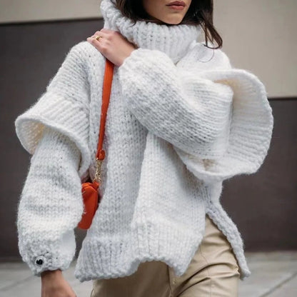 Tamara - Oversized sweter z długim rękawem, golfem i prążkowanymi detalami