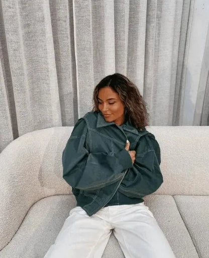 Roksana | Oversize’owa skórzana kurtka w stylu casual w uniwersalnej czerni